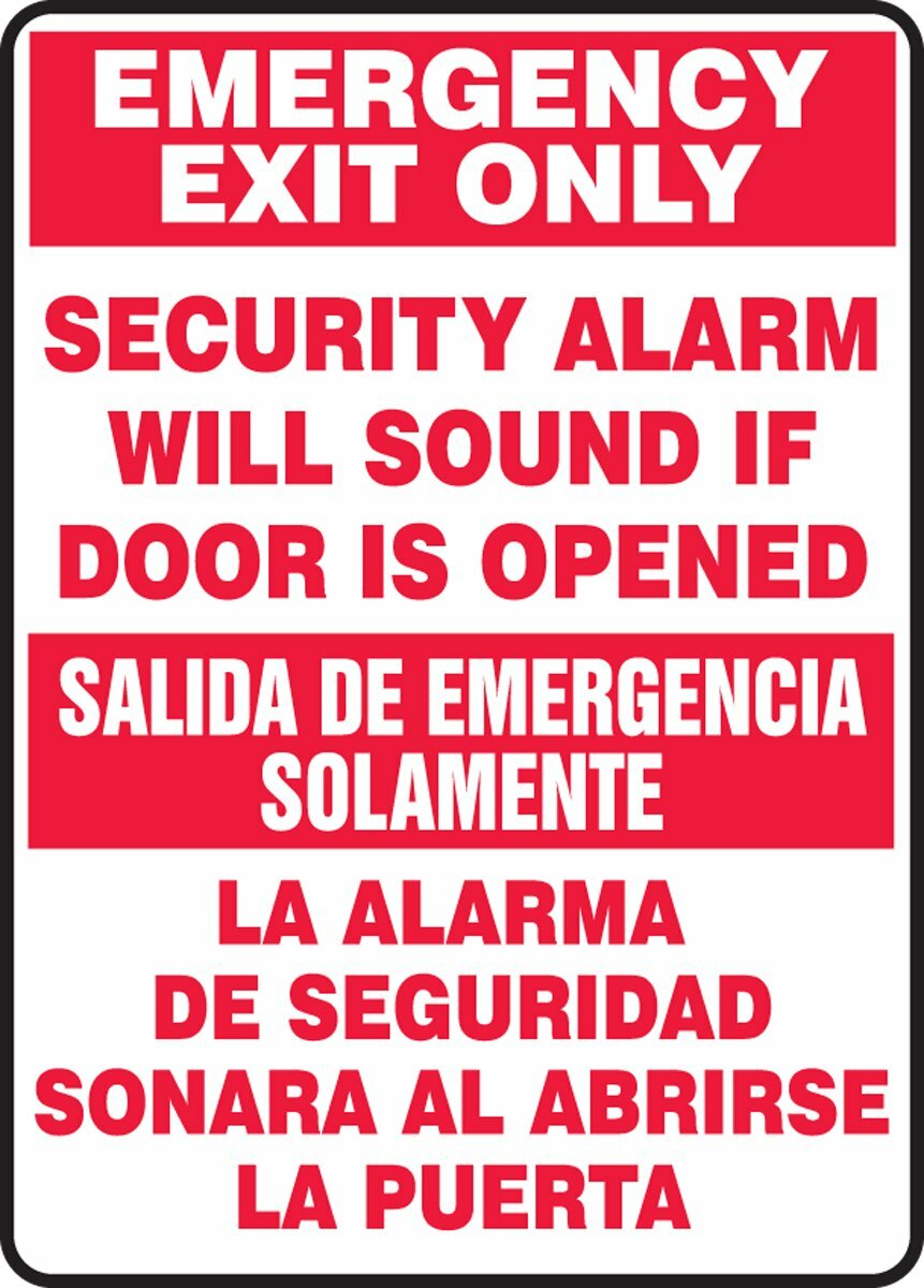 Accuform SBMEXT566VP Spanish Bilingual Sign,EMERGENCY EXIT ONLY Safety Sign