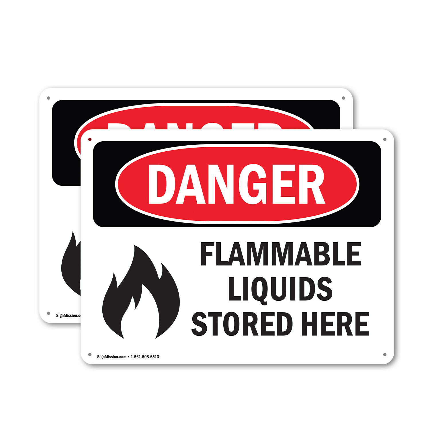 (2 Pack) Flammable Liquids Stored Here OSHA Danger Sign Decal Metal Plastic