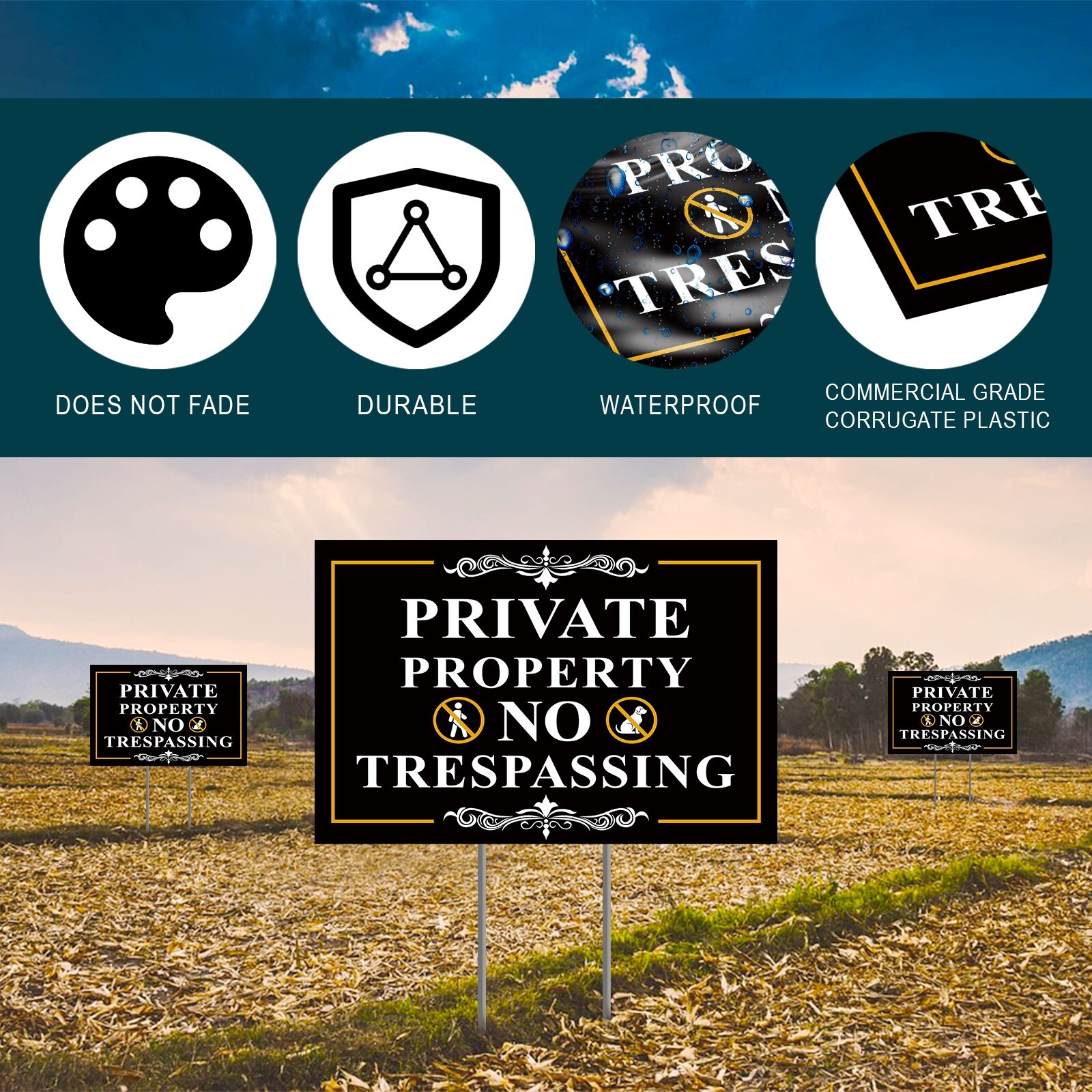 Private Property No Trespassing Signs with H-Stakes, Protect Your Home, Safety
