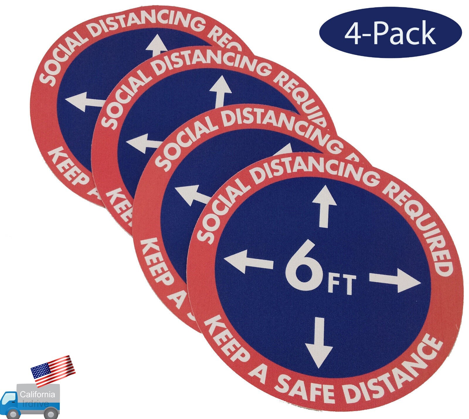 Lot 4: NEW 9″ SOCIAL DISTANCING REQUIRED 6Ft Away Floor Vinyl Safe Decal Sticker