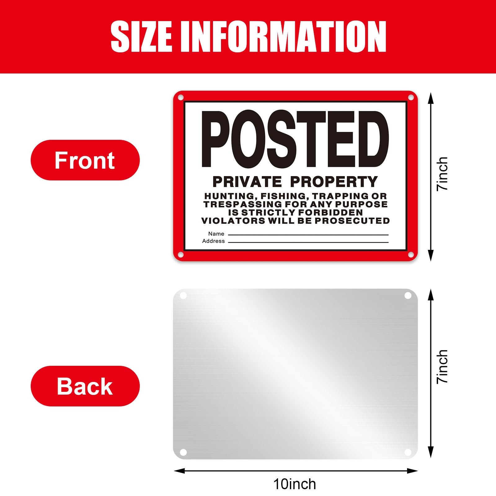 Tandefio 8 Pcs No Trespassing Private Property Signs 10×7 in Aluminum Red White