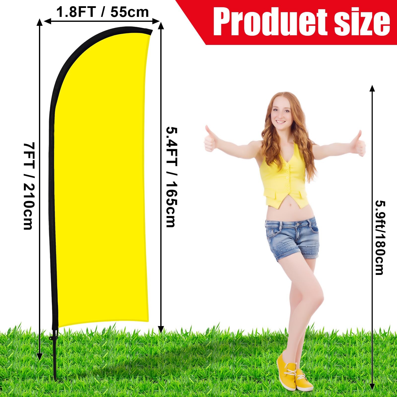 Buryeah 2 Sets Solid Yellow Feather Flag Pole Kit for Business Advertising, 7…