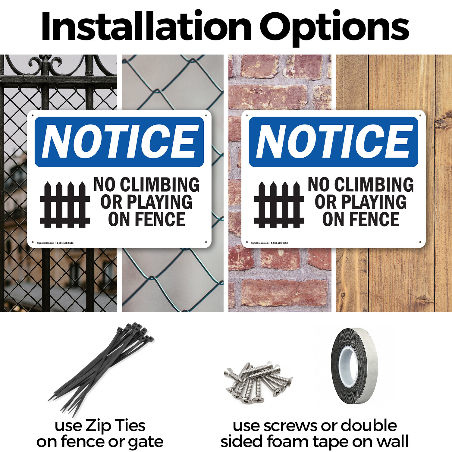 (2 Pack) No Climbing Or Playing On Fence OSHA Notice Sign Decal Metal Plastic