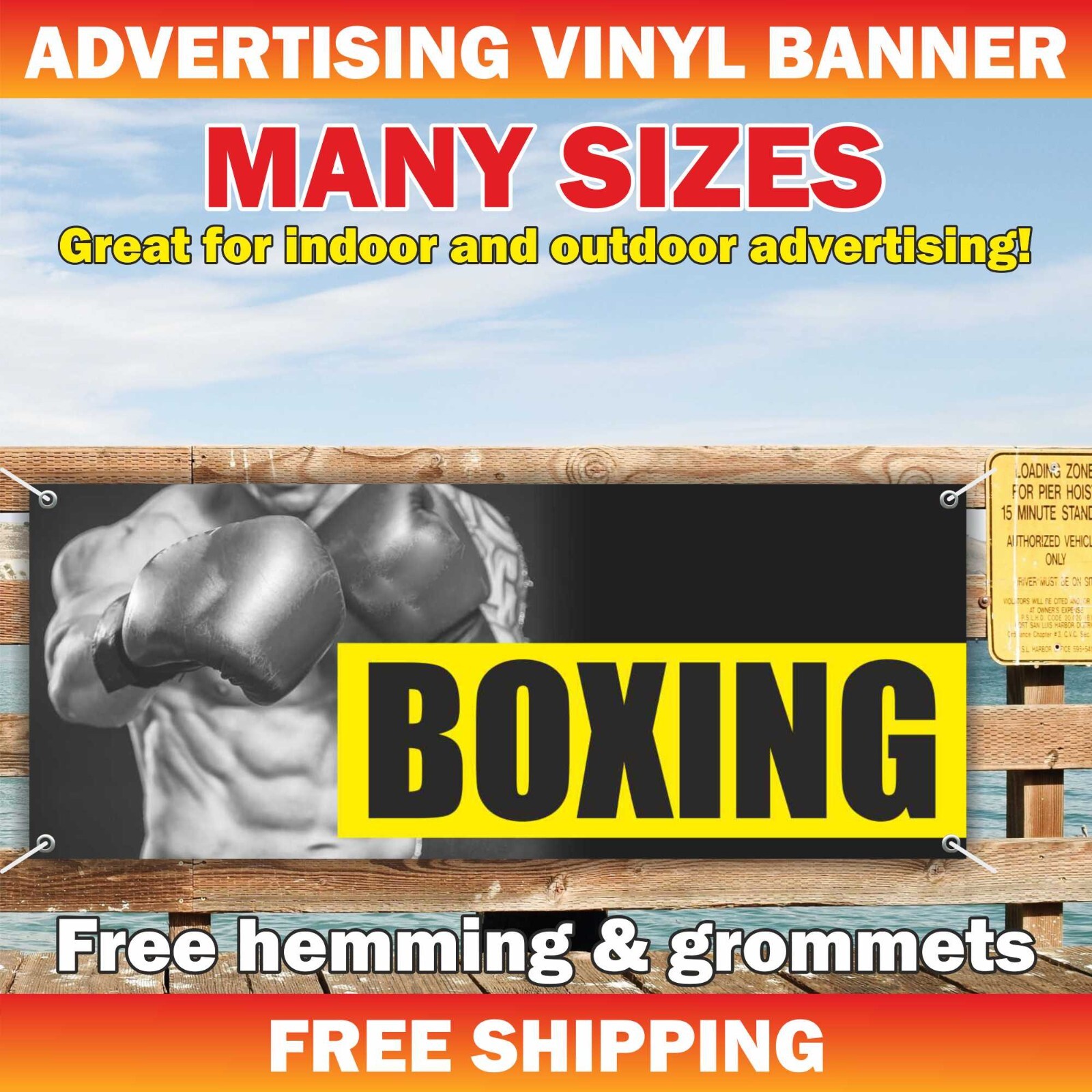 BOXING Advertising Banner Vinyl Mesh Sign Gum Sportsman Coach Trainer Gloves