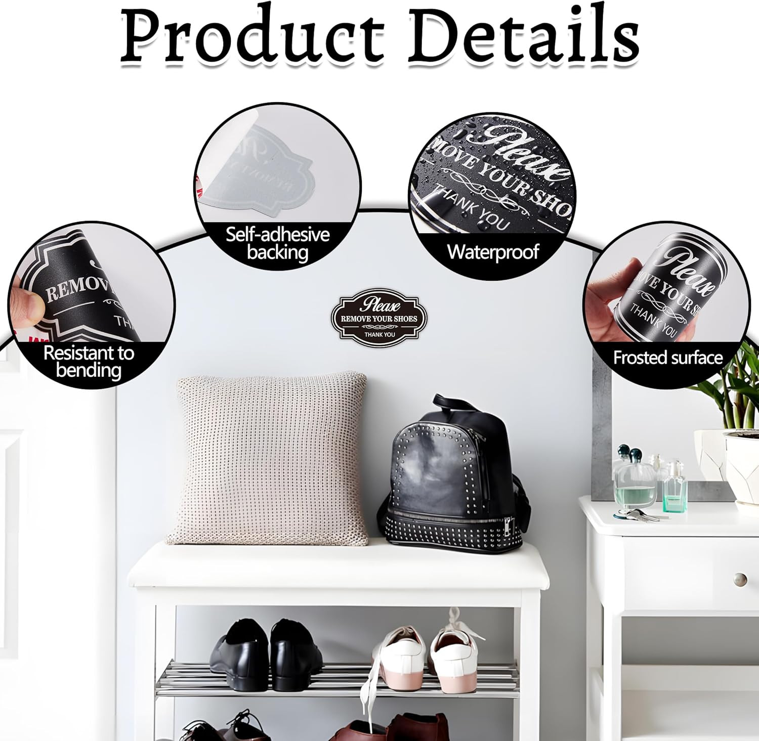 2PCS Remove Your Shoes Sign, Self-Adhesive Durable No Shoes Sticker Decals, Plea