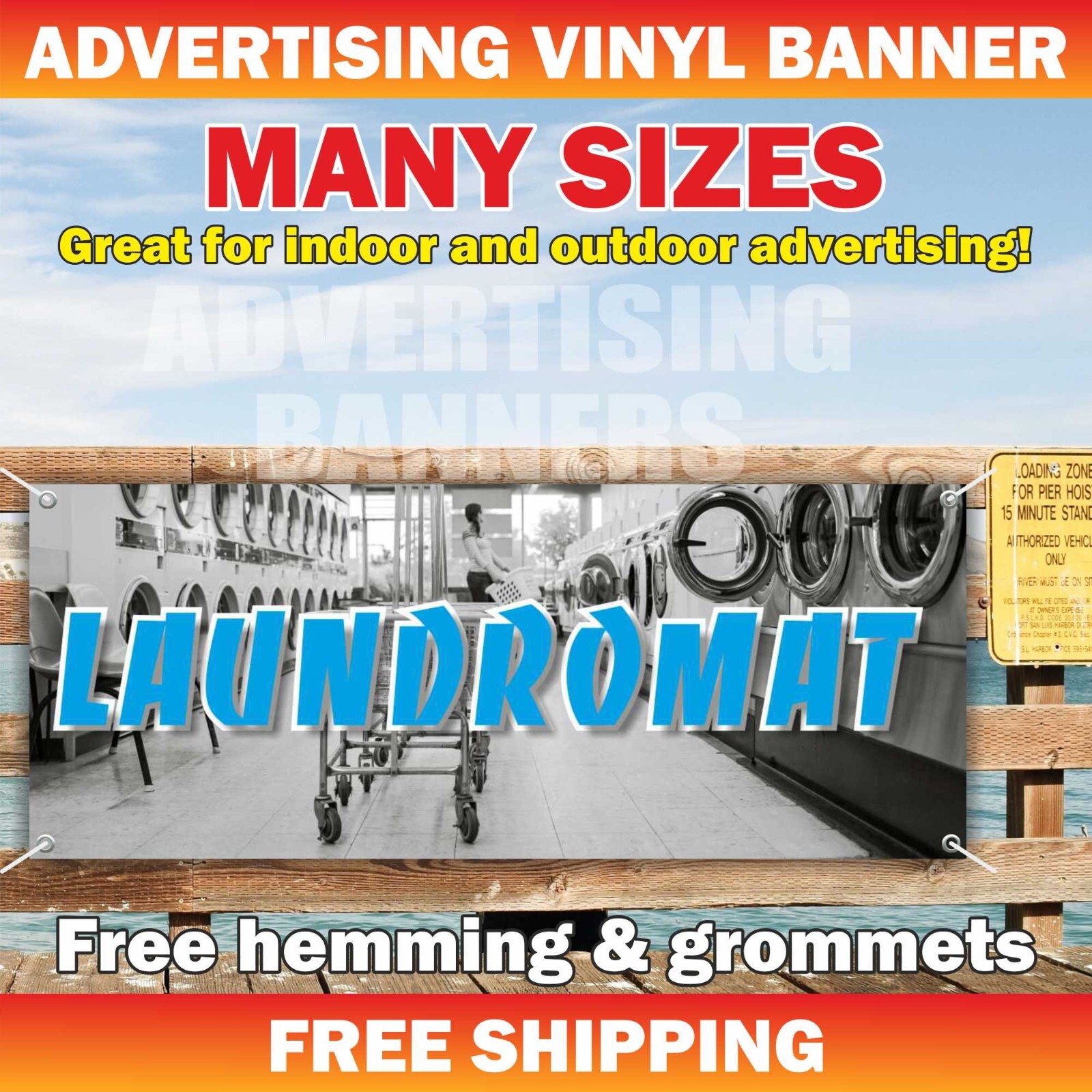 LAUNDROMAT Advertising Banner Vinyl Mesh Sign CLEANING SERVICE Laundry Now open