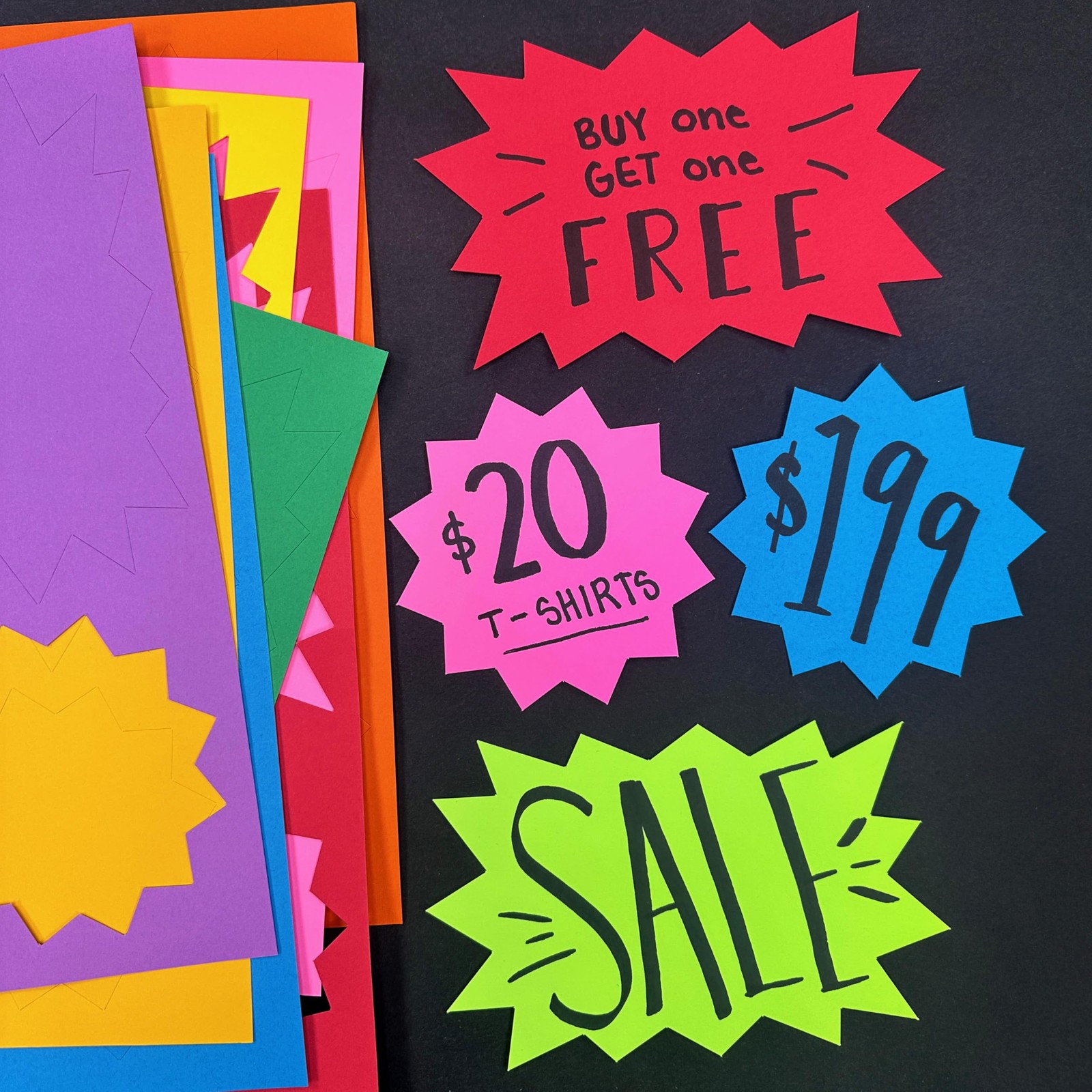 80 pcs Starburst Signs Multicolor Blank Tags in 2 Sizes for Retail Sales US M…