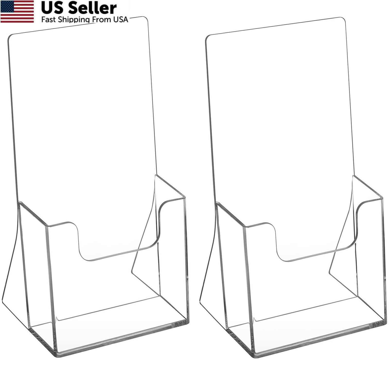 2 Pck 4″ Acrylic Brochure Holder Clear Trifold Flyer Display Stand Menu Pamphlet