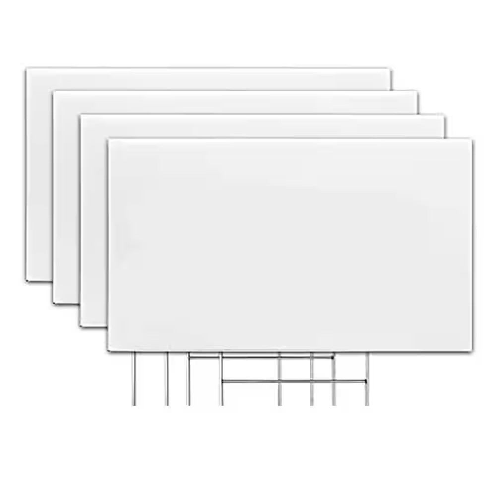 4 Pack 18 X 12 In. White Plastic Yard Signs with Metal H-Stakes