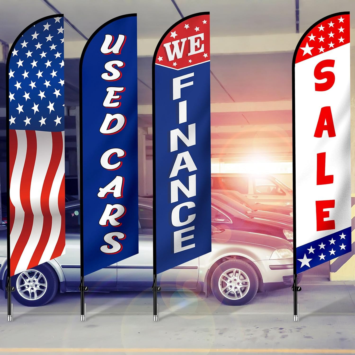 4 Pack Used Cars Flag Windless Swooper 12 Ft Lot Auto Swooper Feather Flags We F
