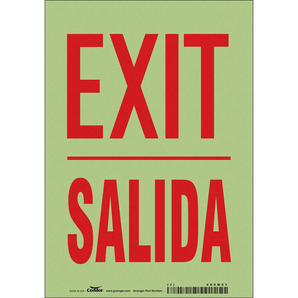 CONDOR 480M91 Safety Sign,10 inx7 in,Glow Vinyl 480M91