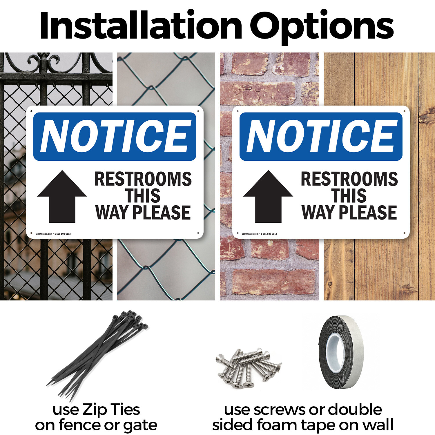 (2 Pack) Restrooms This Way Please [Up Arrow] OSHA Notice Sign Decal Metal