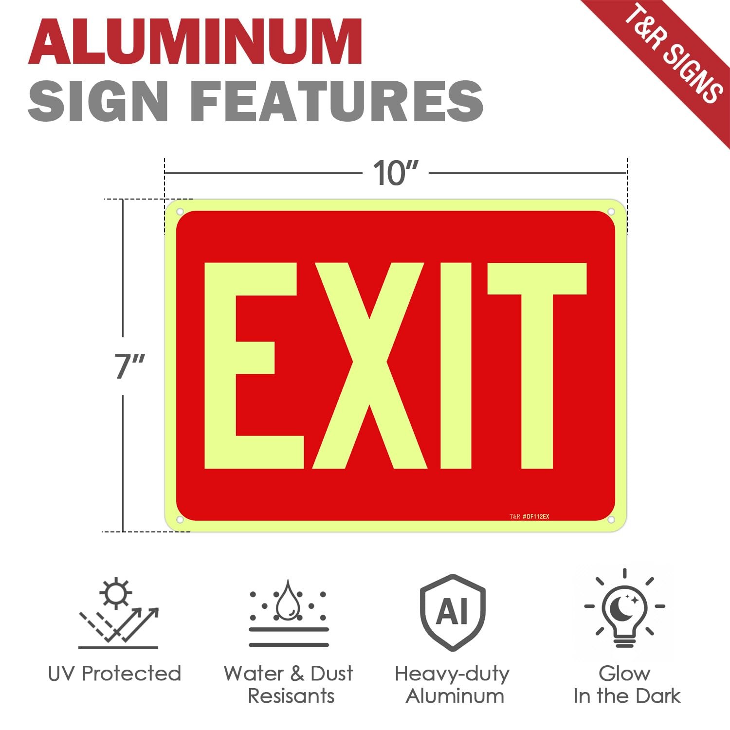 Exit Sign – 2 Pack – 10 x 7 Inches Rust Free .040 Aluminum Glow-In-The-Dark -…