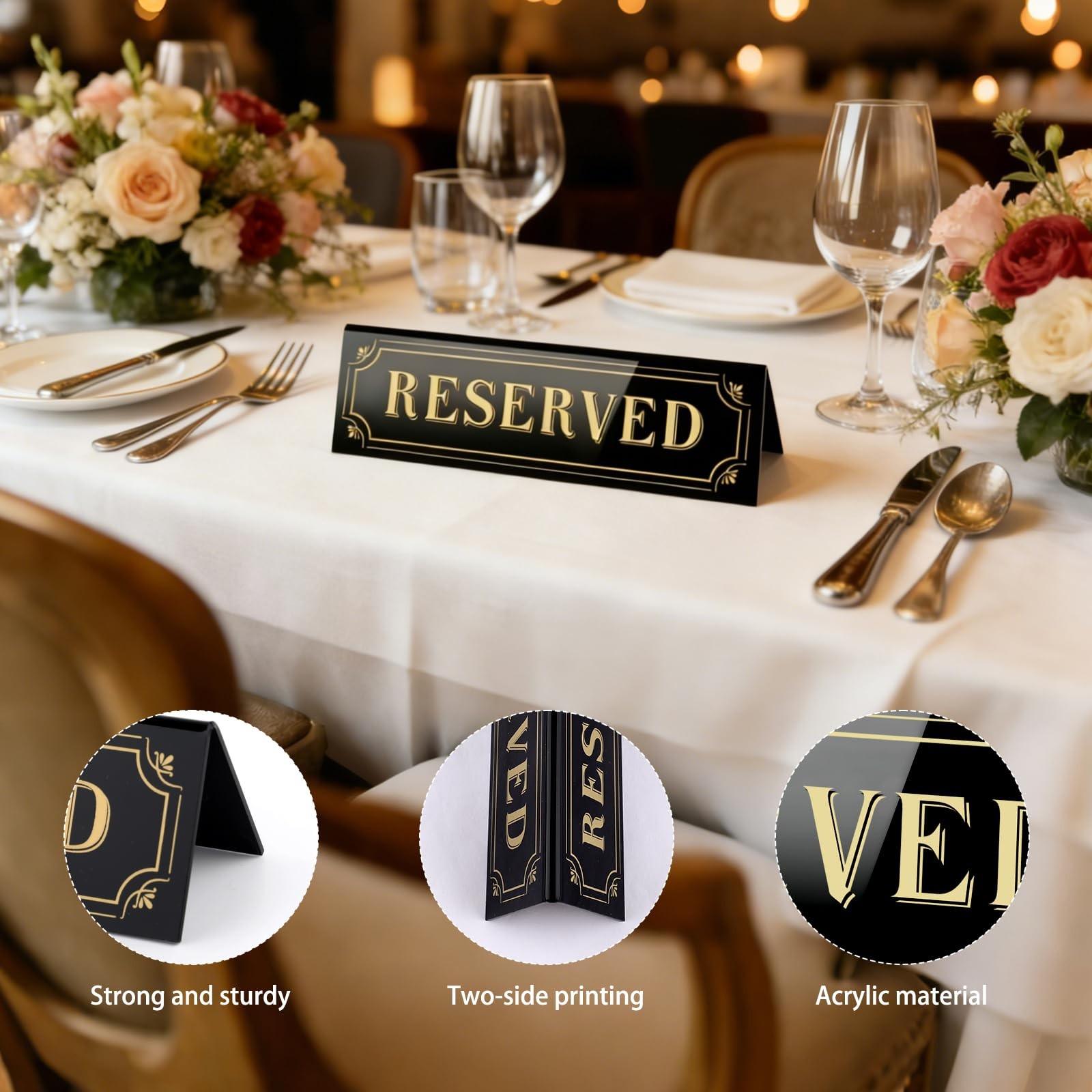 20 PCS 6×1.8 Inch Acrylic Reserved Table Tent Signs Black Double Sided Seat