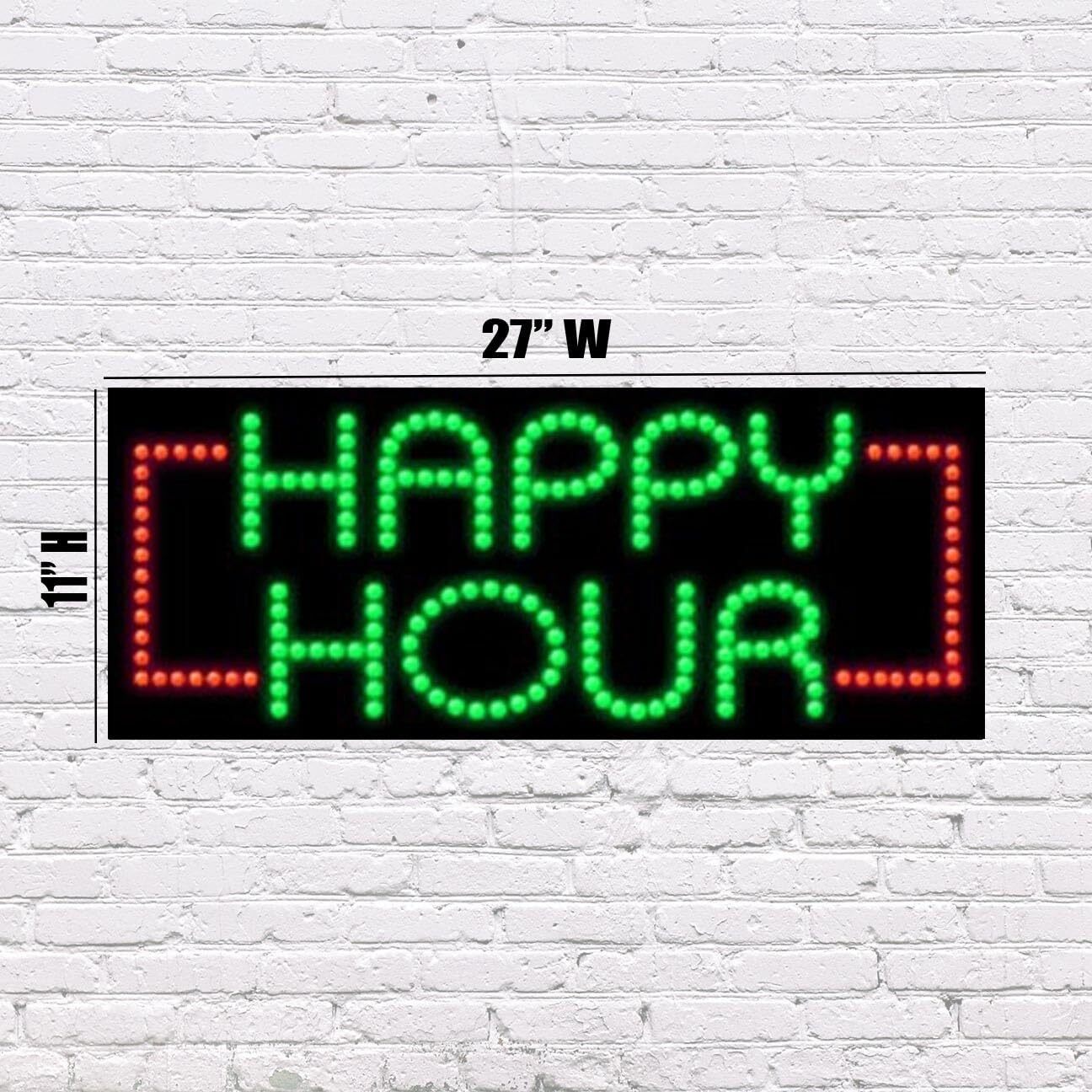 LED Happy Hour Sign | Light Up Sign | 11″H x 27″W x 2″D