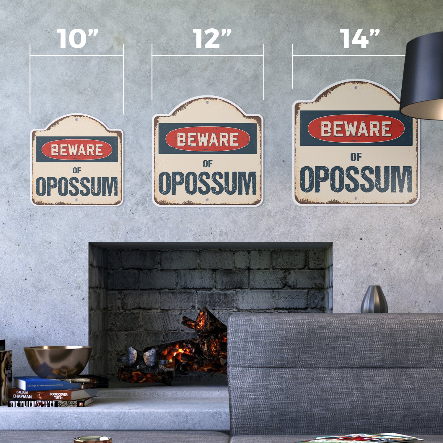 Beware Of Opossum Plastic Novelty Sign Classic Rust Wall Plaque
