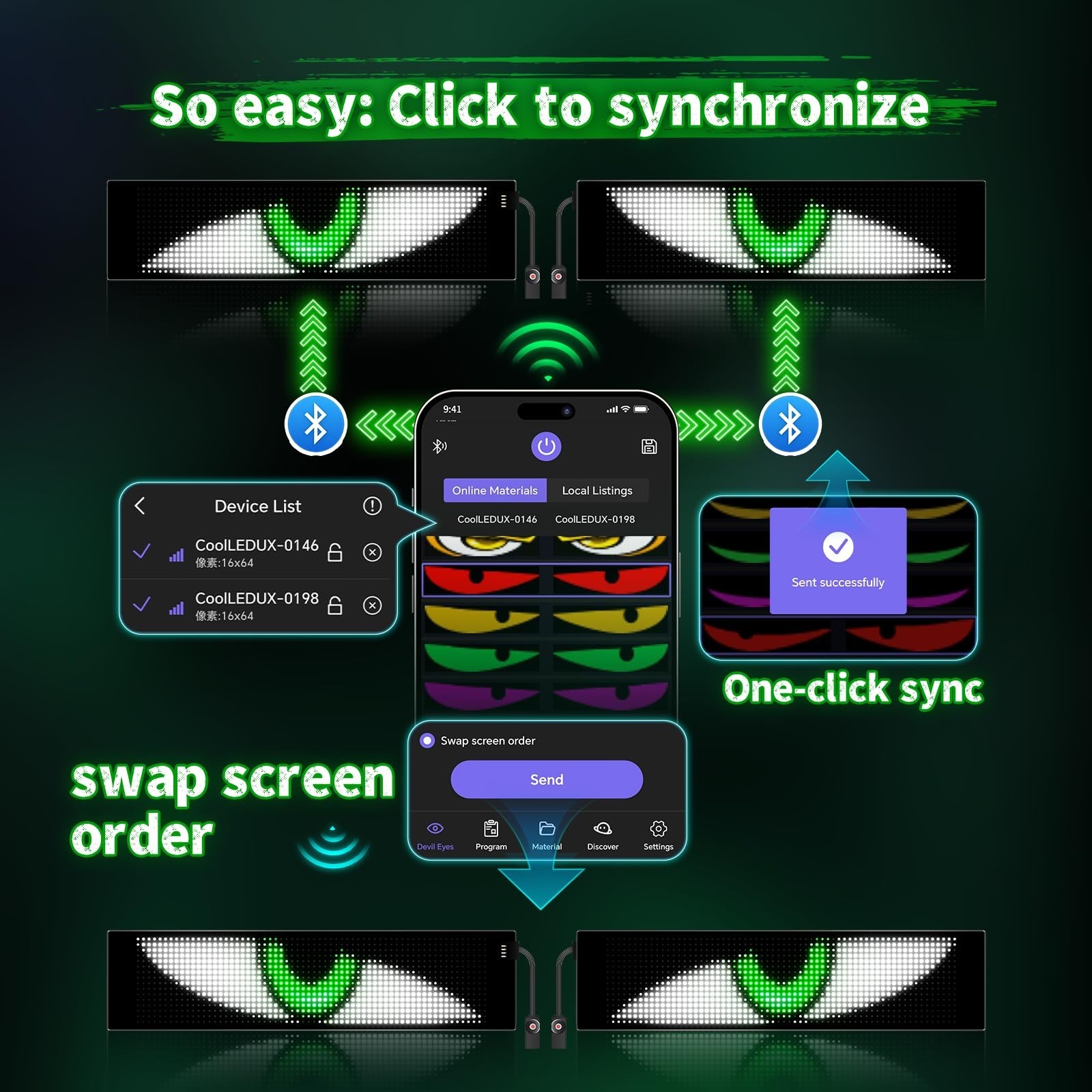 LED Sign for Car Devil’s Eyes Light for Windshield APP Control Scrolling Disp…