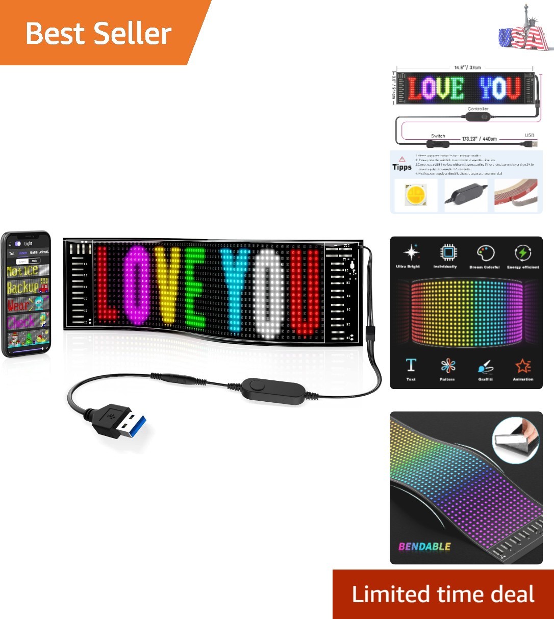 15”x4” Colorful LED Sign with Flexible Control – Ideal for Bars & Restaurants