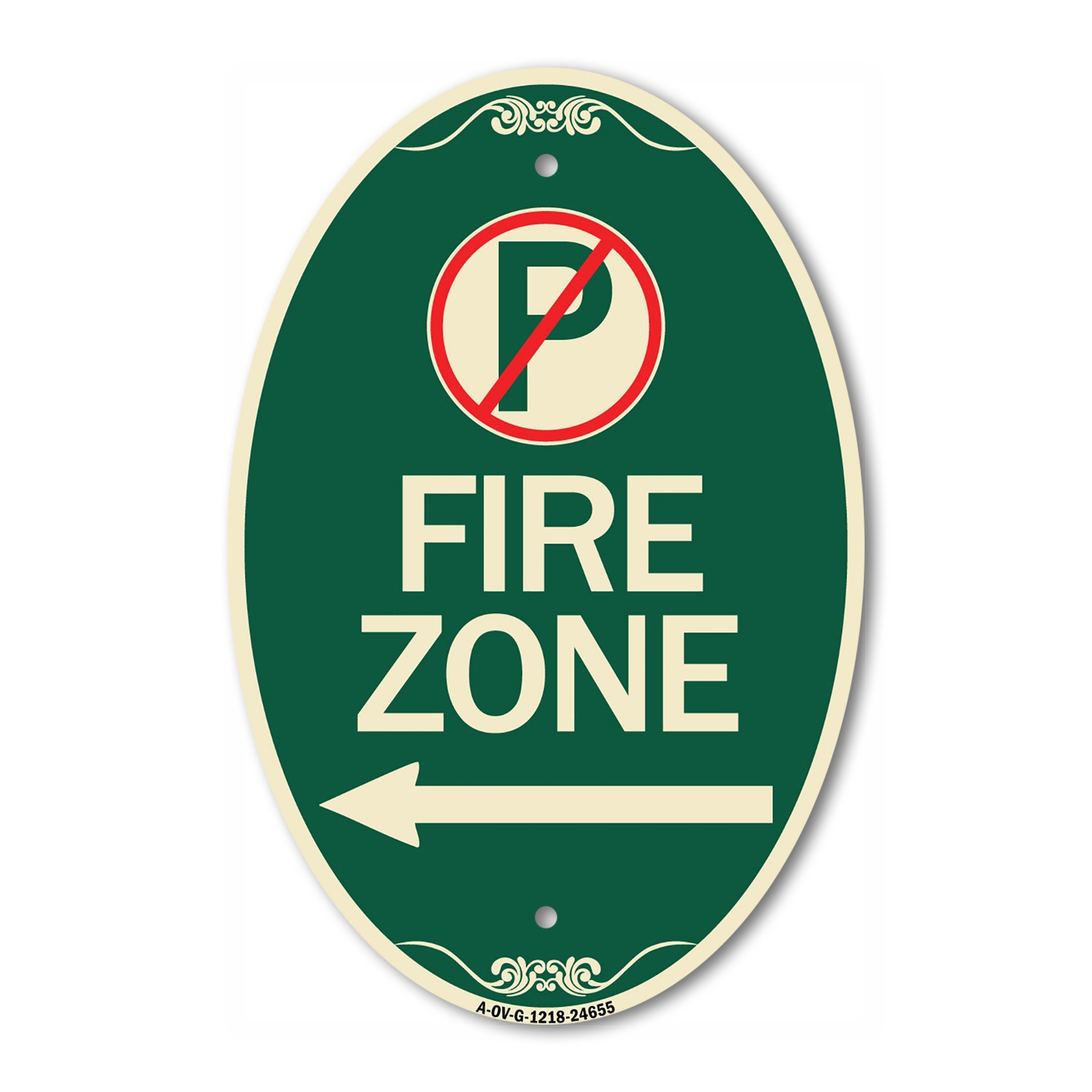 (No Parking Symbol and Left Arrow) 12″ x 18″ Green & Tan Aluminum Oval Sign