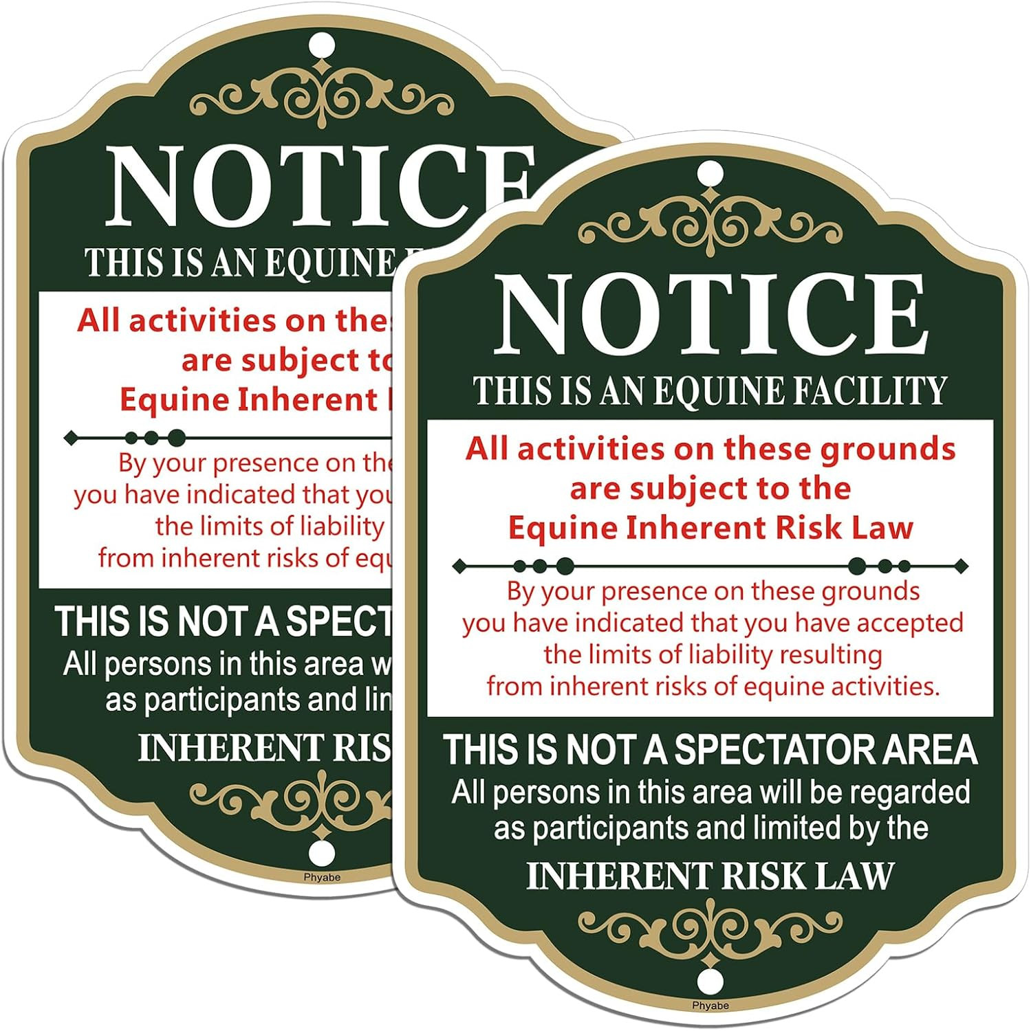 Equine Liability Sign – 10×14 Inch Metal Farm Sign, 2 Pack, Weather Resistant