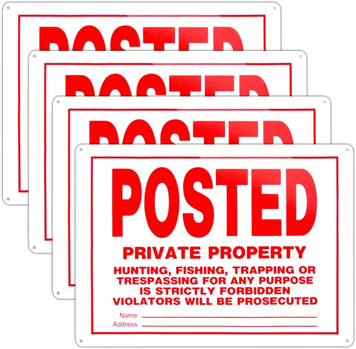 Private Property No Trespassing Signs 4 Pack 10×14 Aluminum No Hunting Warning