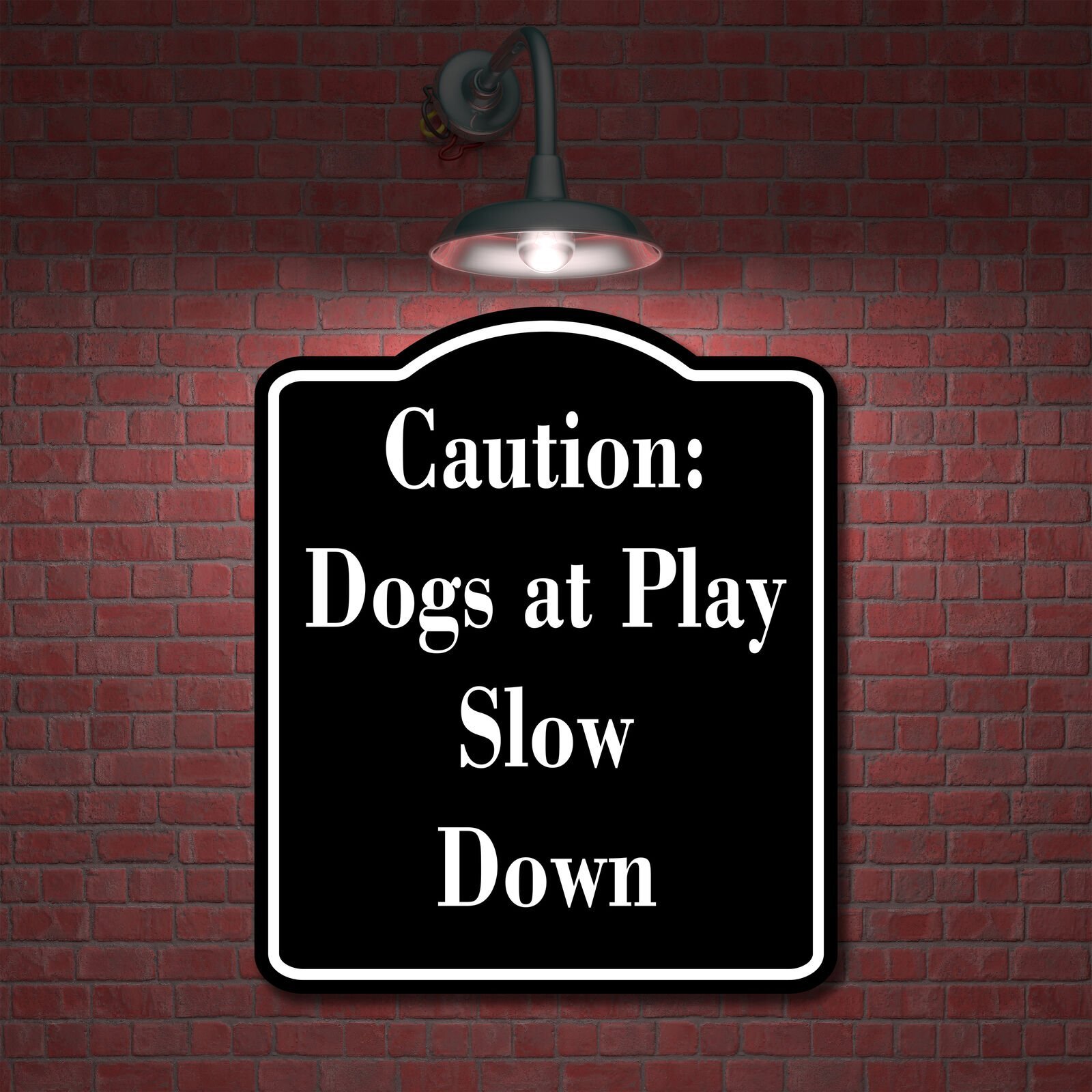 Caution Dogs at Play – Slow Down BLACK Aluminum Composite Sign