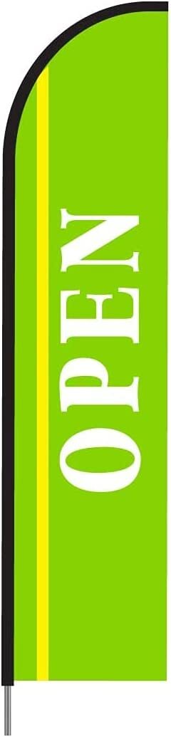 Now Open Sign Banner Feather Swooper Flag Kit Advertising Sign-Light Green, 15ft