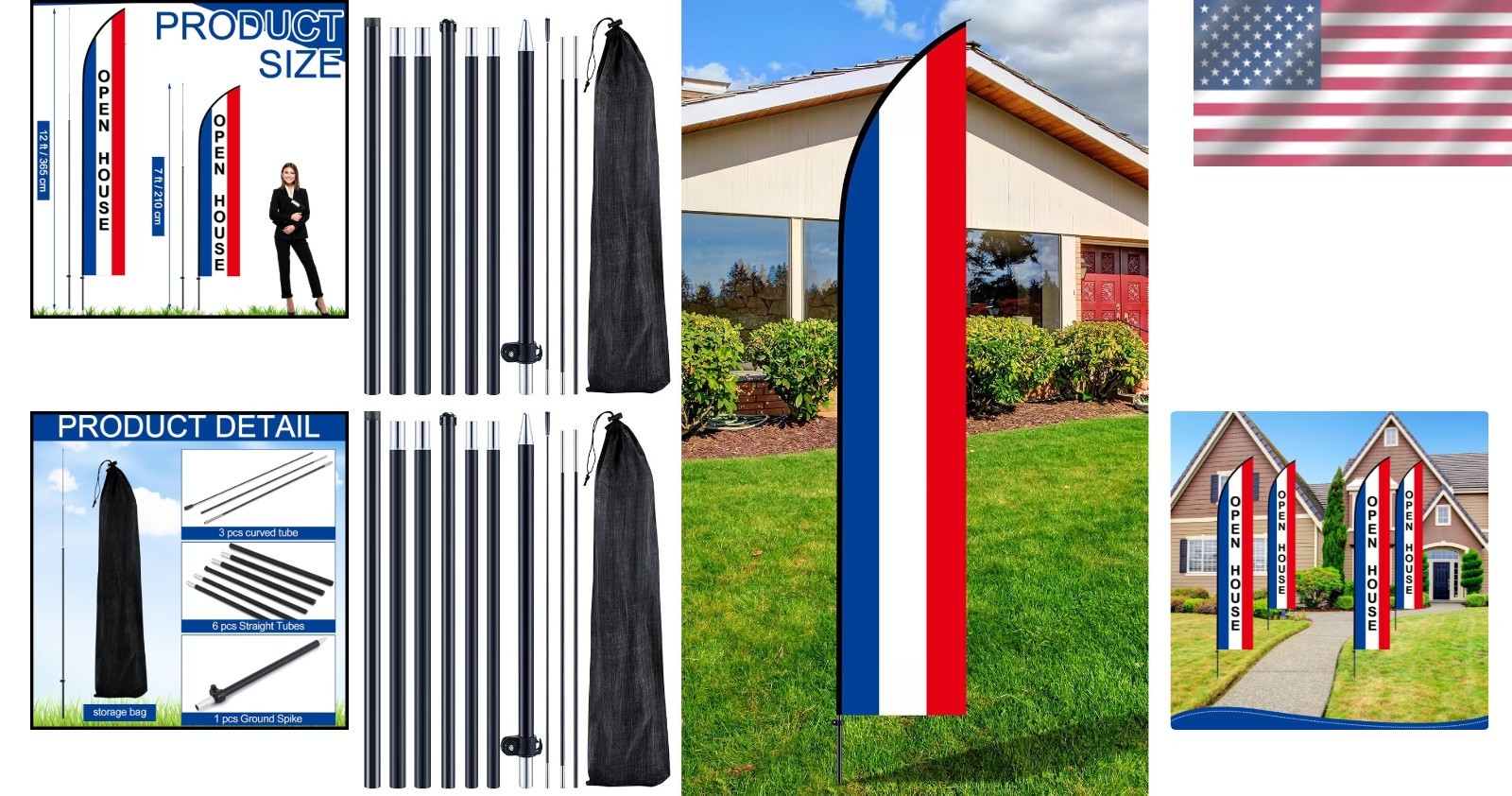 12ft Flag Pole Kit 2 Sets – Durable Aluminum/Fiberglass for Outdoor Advertising
