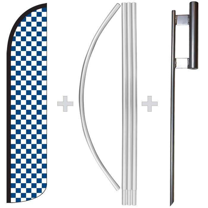 Checkered Blue/White 15′ Tall Windless Swooper Feather Banner Flag & Pole Kit
