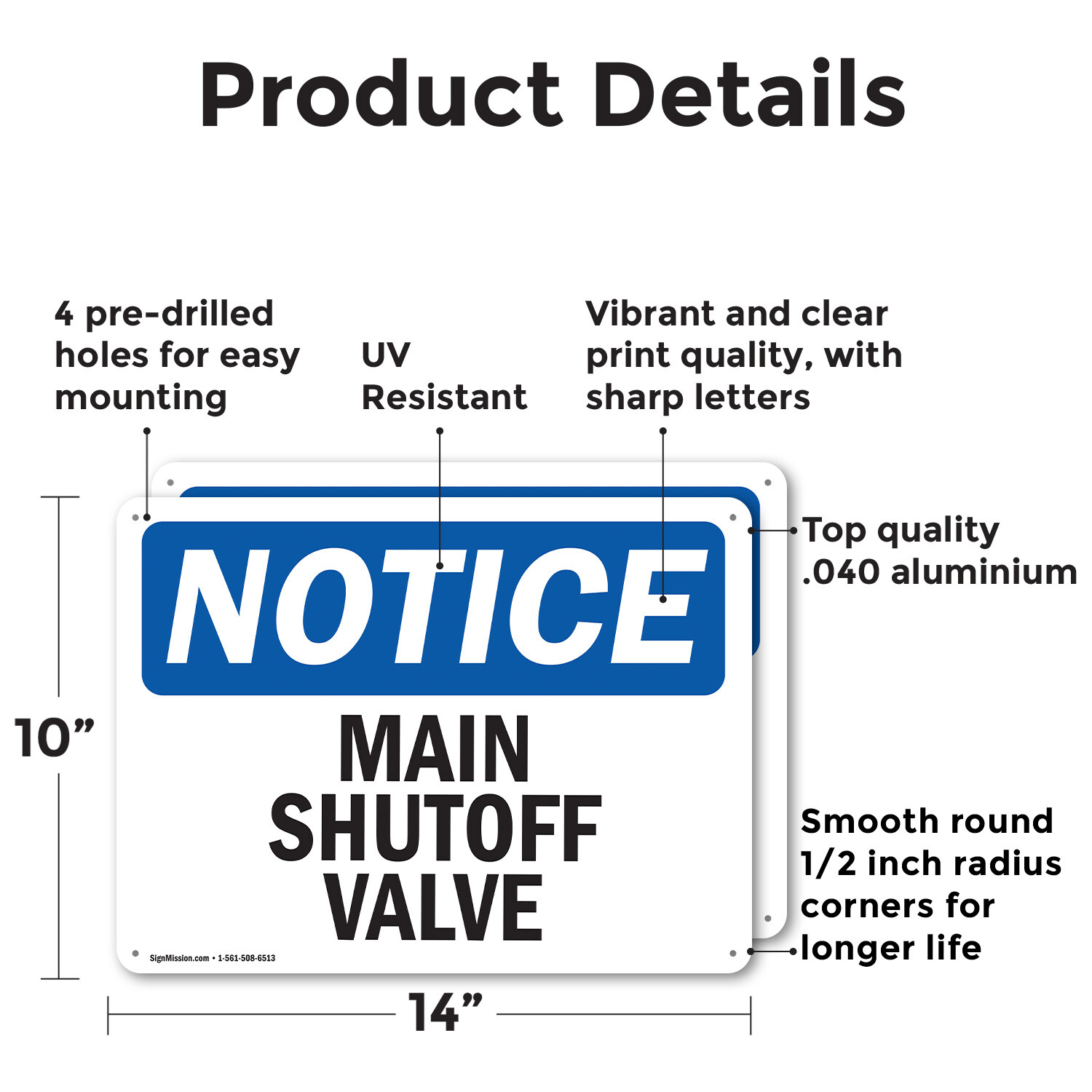 (2 Pack) Main Shutoff Valve OSHA Notice Sign Decal Metal Plastic