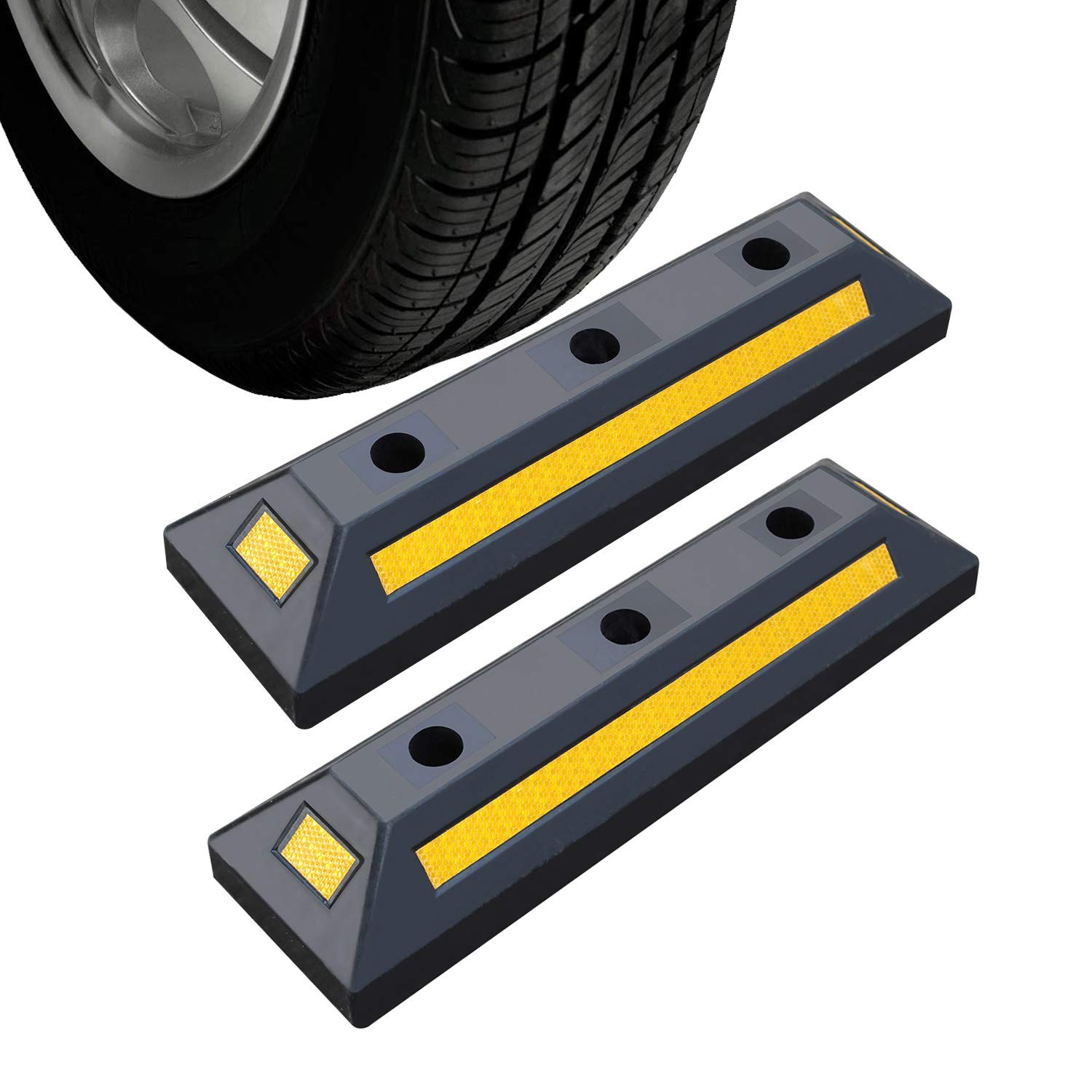 RELIANCER 2PCS Rubber Parking Guide Tire Blocks,Garage Wheel Stoppers Blocks…