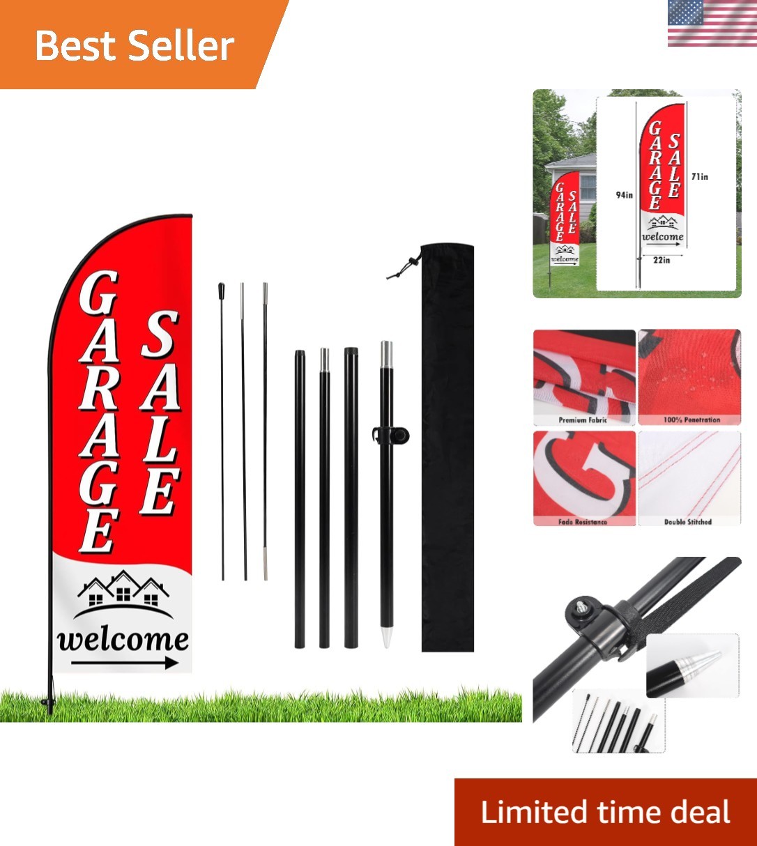 Garage Sale Sign, Feather Flag & Pole Kit for Sales Events | Yard Garage Sale…