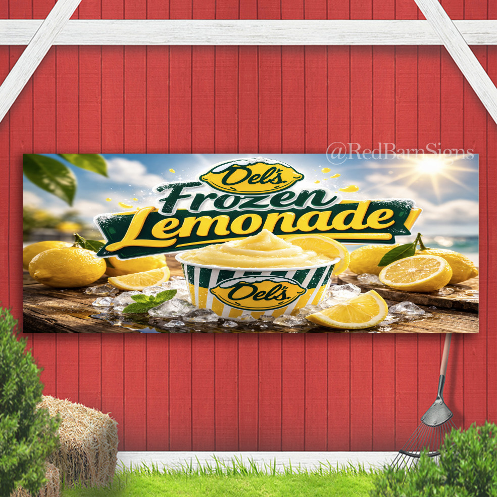Del’s Frozen Lemonade Indoor Outdoor Banner Sign with grommets