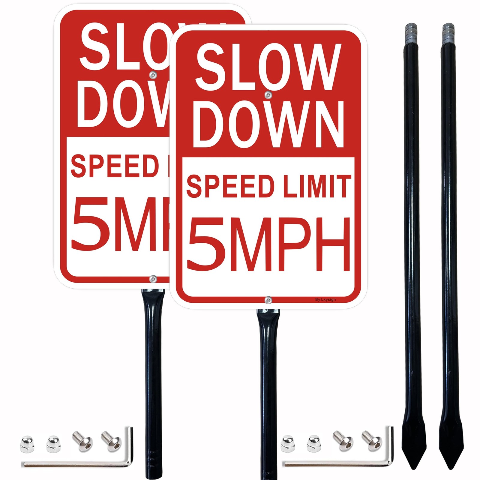 2 PCS Slow Down Speed Limit Sign 5 MPH 36 Inch Stakes 14×10 In Reflective