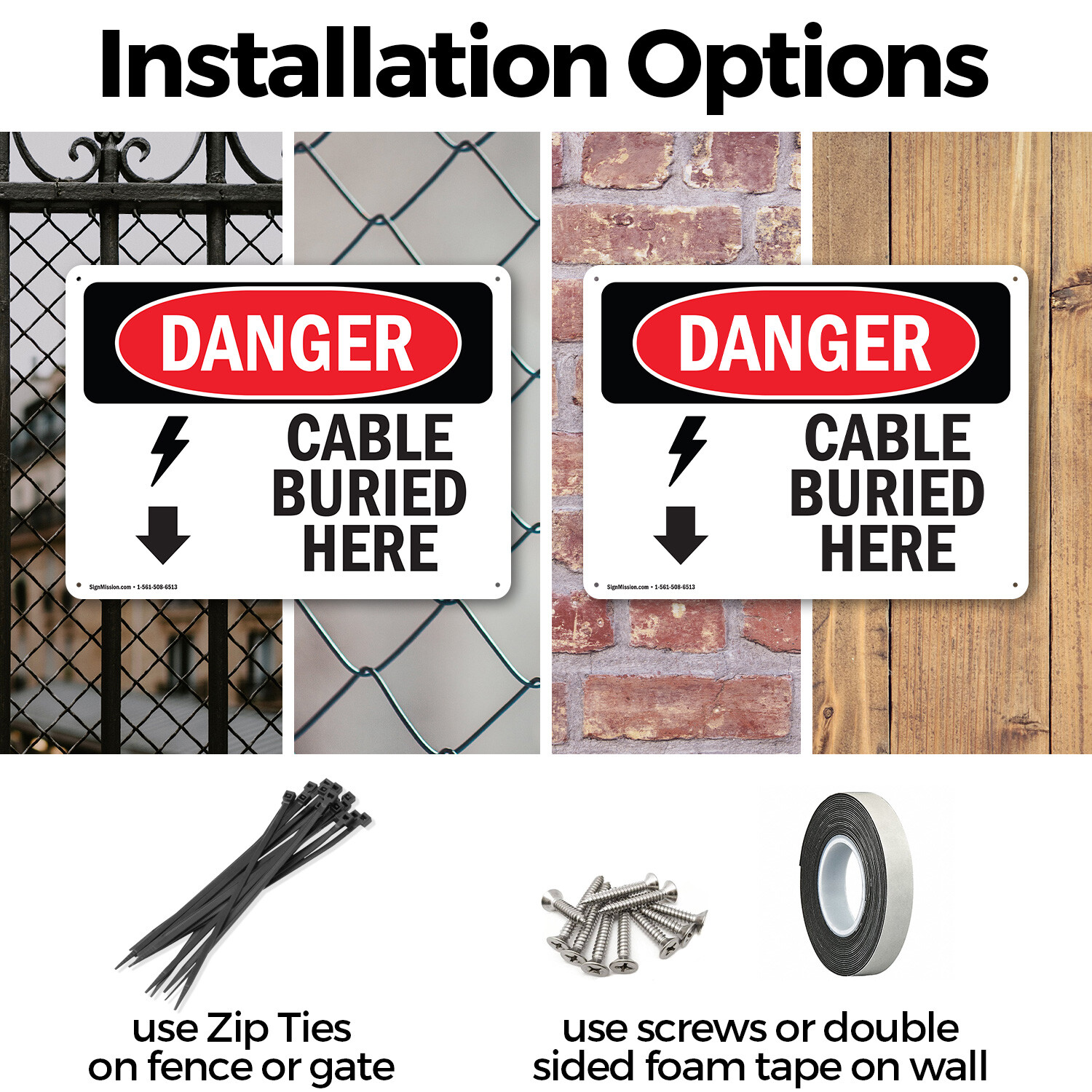 (2 Pack) Cable Buried Here OSHA Danger Sign Decal Metal Plastic