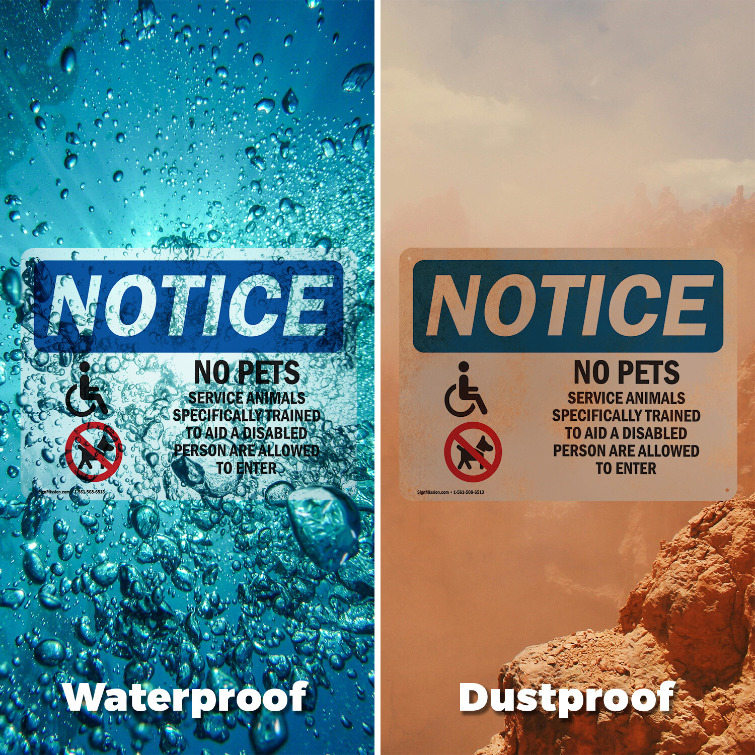 (2 Pack) No Pets Service Animals Allowed OSHA Notice Sign Decal Metal Plastic