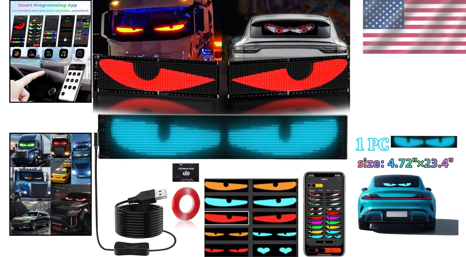 Customizable LED Eyes for Cars & Trucks – Ultra-Thin Dynamic Waterproof Design