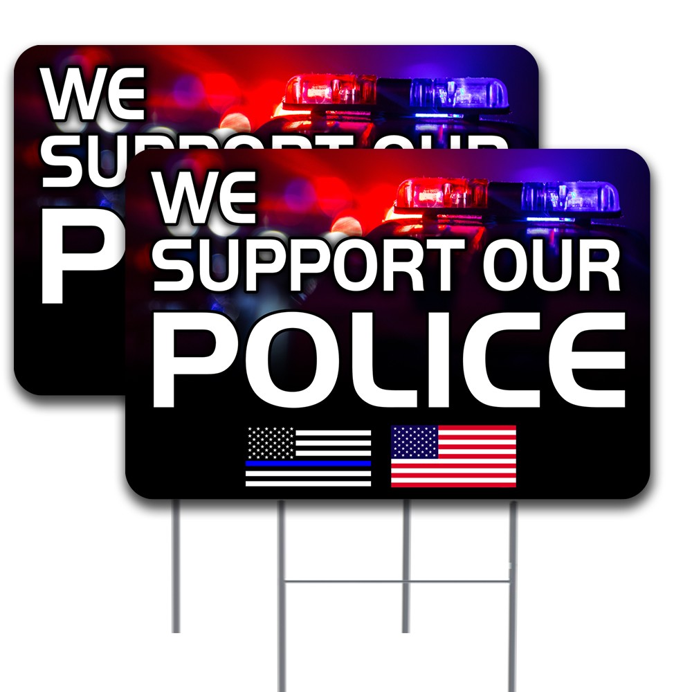 We Support Police 2 Pack Double-Sided Yard Signs 16″ x 24″ with Metal Stakes (M