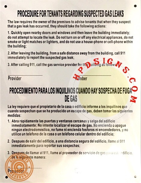 11″ X 8-1/2″ “N.Y.C. HPD Gas Leak Notice” Metal Sign (hpd signs-nyc)-REF24-1027