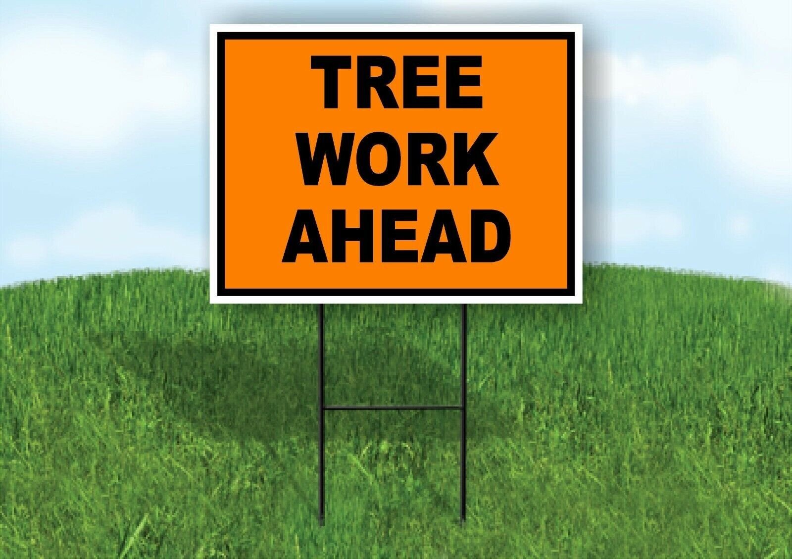 TREE Work AHEAD Construction ORANGE BLACK Yard Sign Road with Stand LAWN SIGN