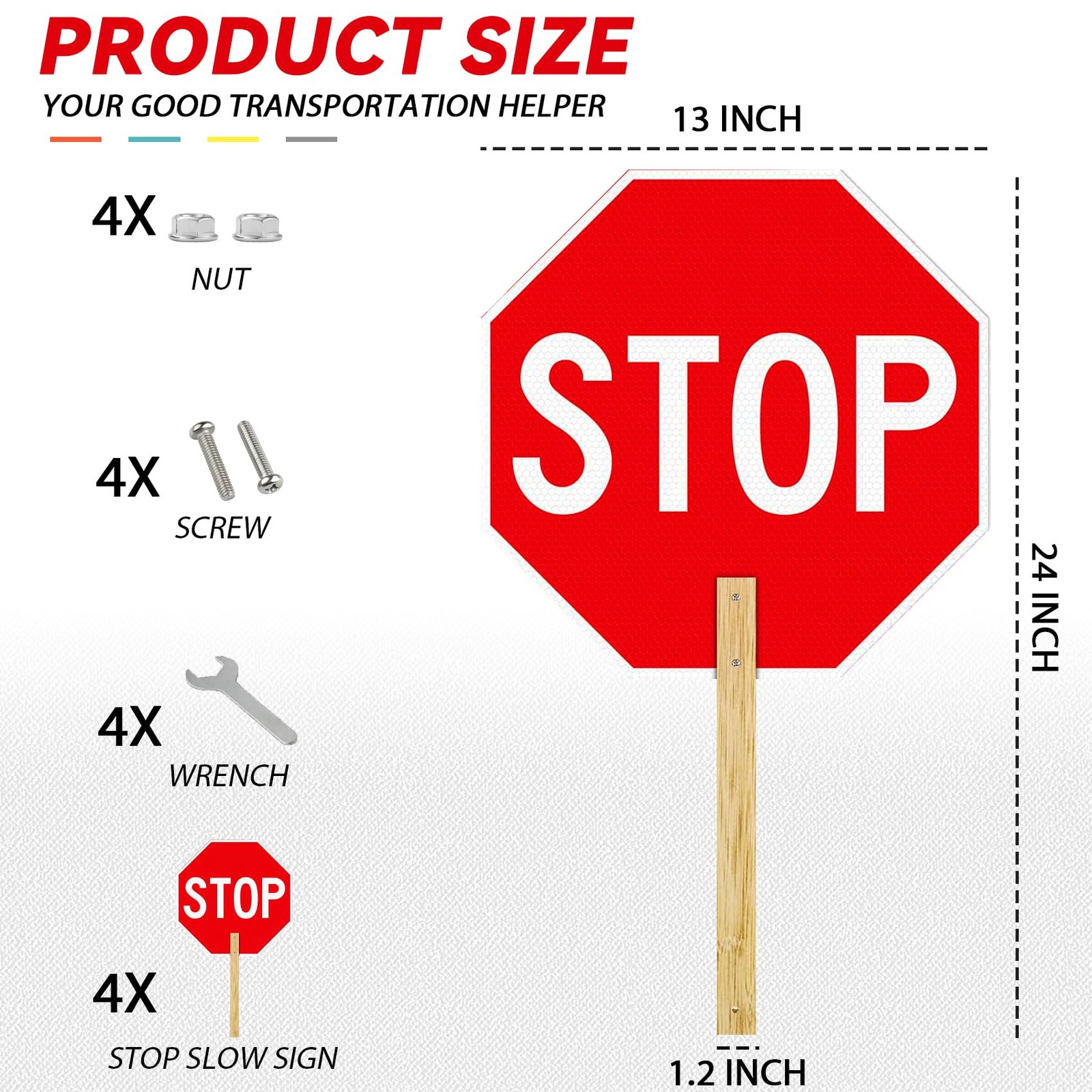 4 PCS Stop Slow Sign 13×13 Inch Handheld Aluminum Crossing Guard Sign Handle