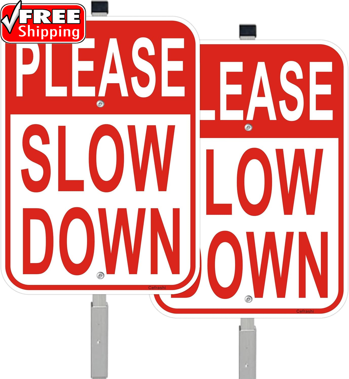 2 Pack Please Slow down Yard Signs, with 36″ Metal Stakes, 14″X10″ Reflective Al