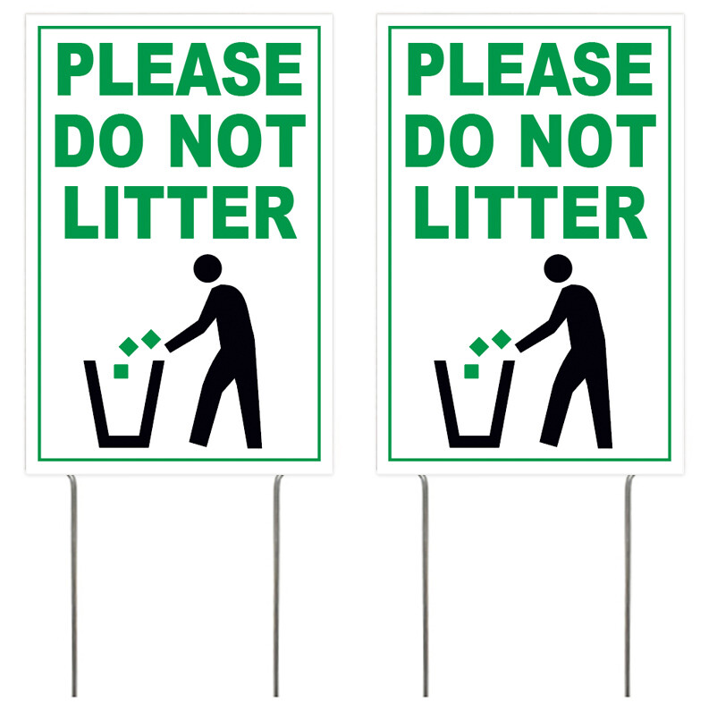 2 PACK – 8×12 Inch PLEASE DO NOT LITTER Littering Yard Sign w/ Stake wb-v