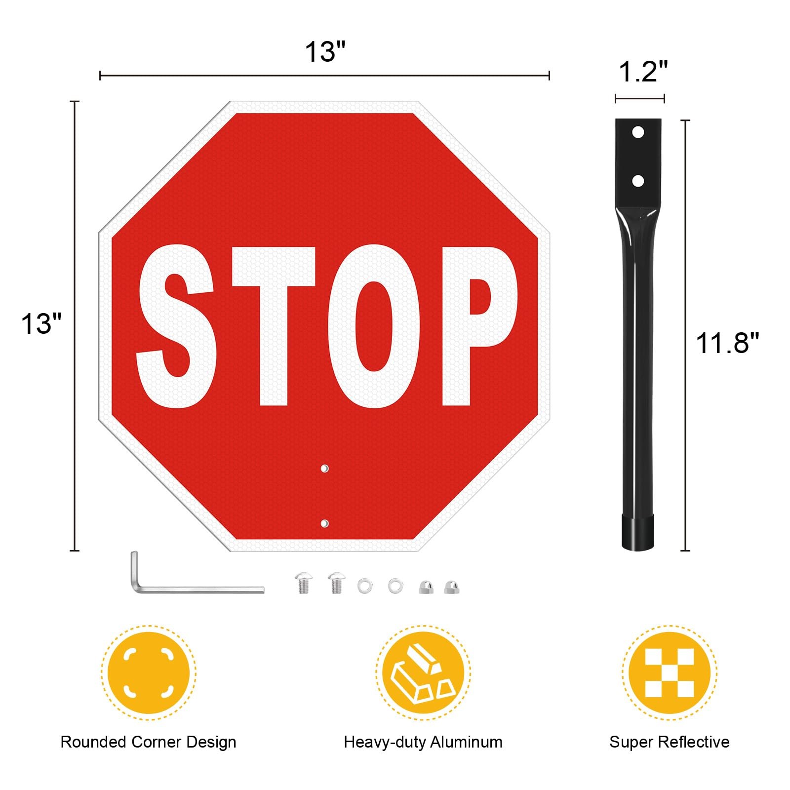 13×13 Inch Stop Go Sign With Metal Handle Double Sided Aluminum Reflective