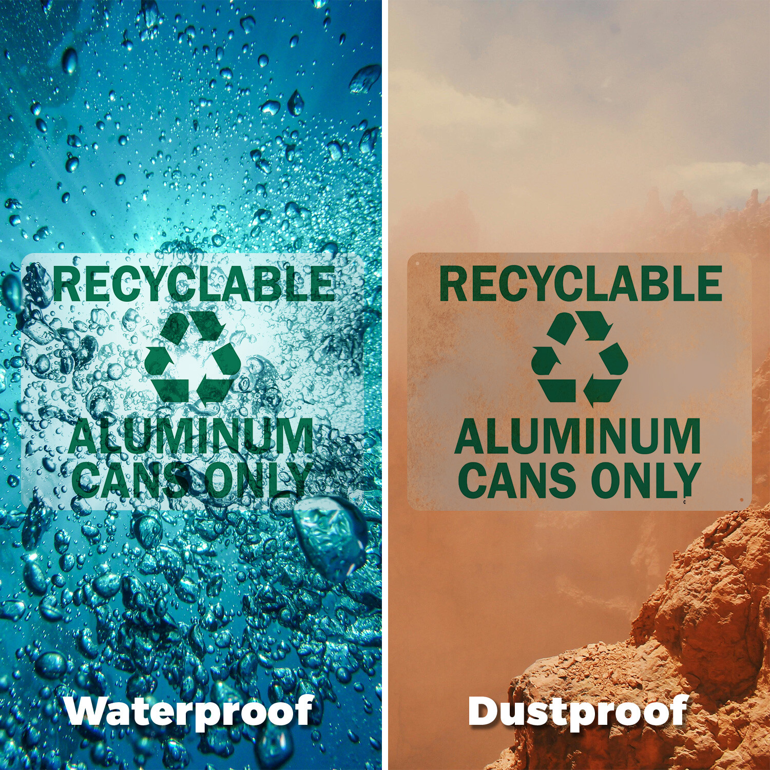 (2 Pack) Recyclable Aluminum Cans Only with Graphic OSHA ANSI Sign Decal Metal