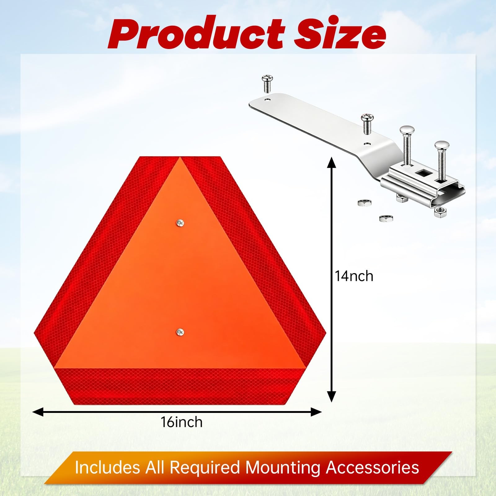 Slow Moving Vehicle Sign Triangle with Mounting Bracket, 16 x 14 Inch