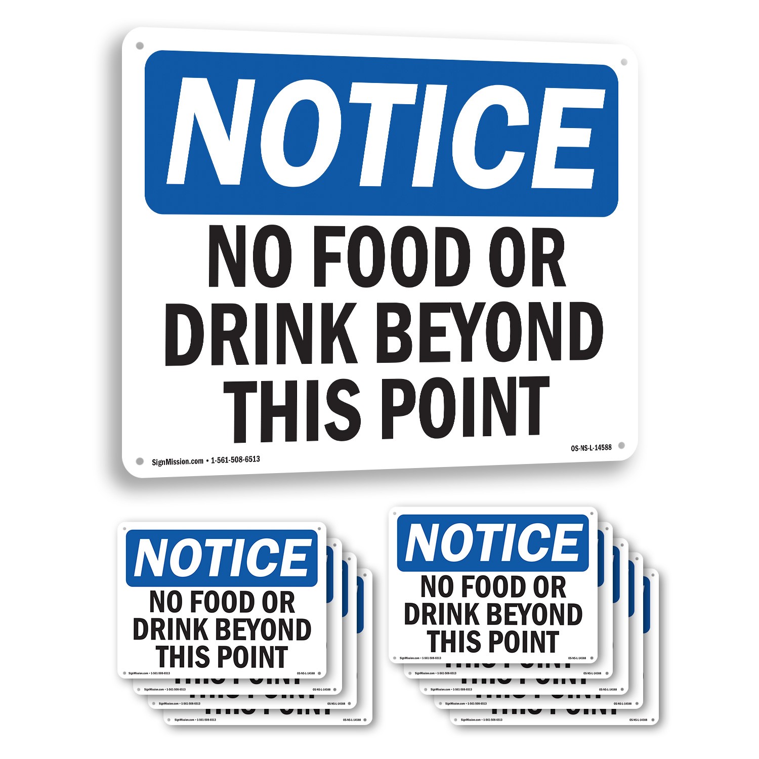 No Food Or Drink Beyond This Point OSHA Notice Sign Metal, Decal – 5 or 10 Pack