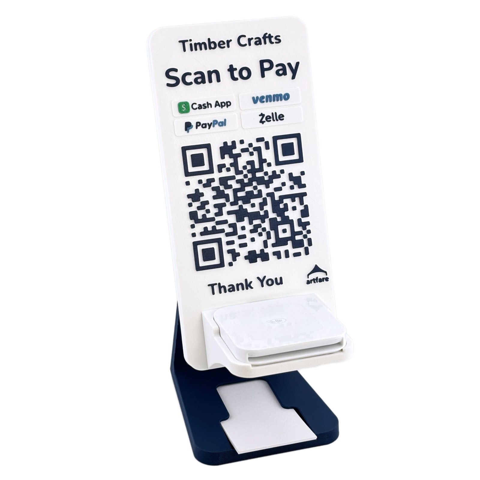 Square Reader Holder and QR Code Payment Sign with Business Card Dispenser