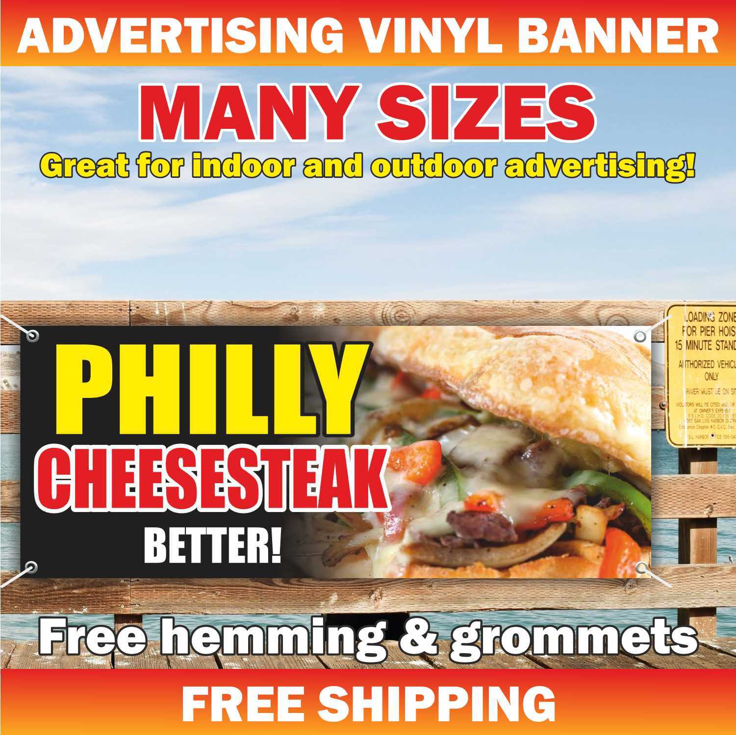 PHILLY CHEESE STEAK Advertising Banner Vinyl Mesh Sign Meat CHEESESTEAK Bar Food