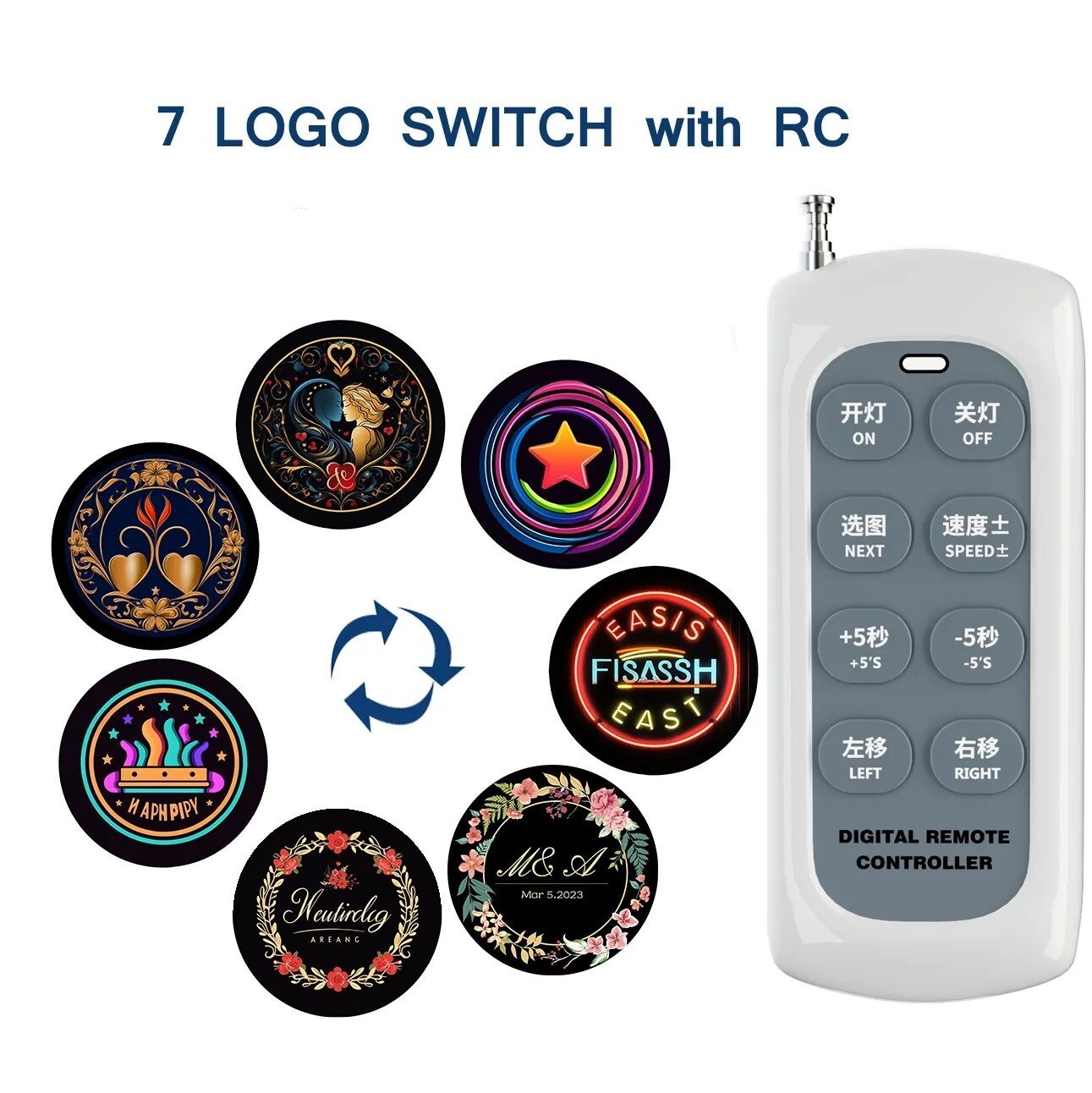 110W IP67 Custom LED GOBO Porjector + 7 Logos Remote Control Switch Projection